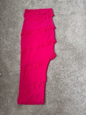 Ruffled Asymmetrical Midi Skirt in Hot Pink